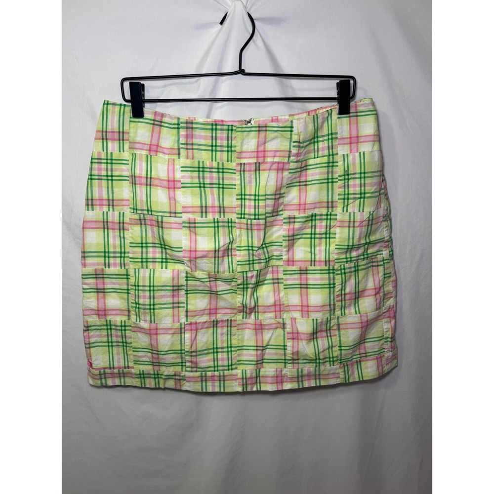 Vintage Y2K Lilly Pulitzer Patchwork Mini Skirt 12 Pink Green Madras Preppy